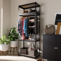 Baxton Studio BH09-Black-Shelf Gavin Black Metal 4-Shelf Closet Storage Racking Organizer